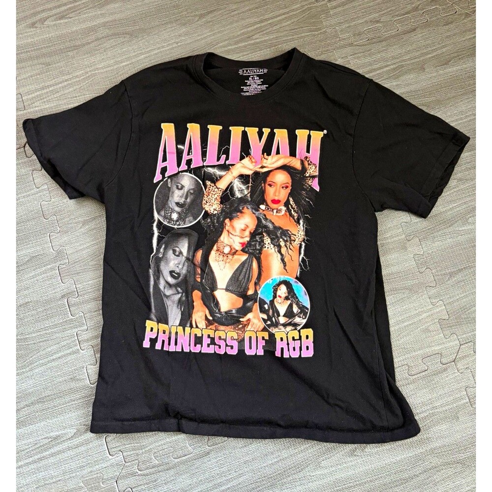 Aaliyah Princess of R&B Men's Black Graphic Crew Neck Tagless Tee XL